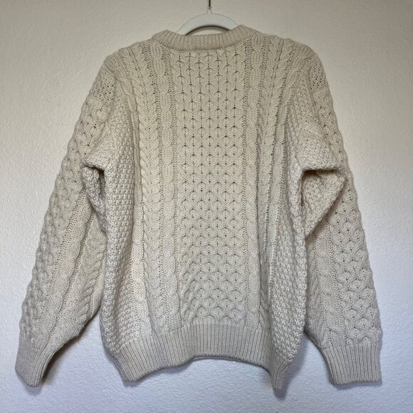 L.L. Bean Vintage Womens Cable Knit Sweater Medium wool Made In Ireland Cream - Picture 5 of 12